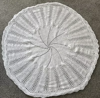 Hand Knitted 4ply White Baby Shawl • £25