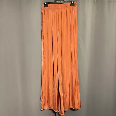 Zara Satin Orange Rust Wide Leg Pants Elastic Stretch Waist Pull On Pants Medium • $15