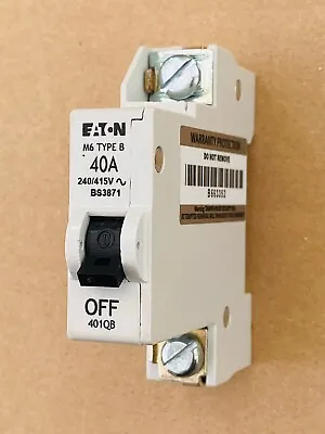 Eaton 40A Type B Single Pole Circuit Breaker 40 Amp MCB B40 ~ MEM 401QEB 401QB • £39.94