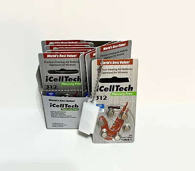 60 ICellTech Size 312 PR41 P312 Hearing Aid Battery + Keychain Exp. 08/2026 • $14.25