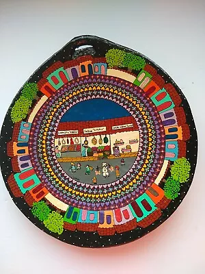 Vintage Mexican Pottery Plate Wall Plaque Folk Art - Market Scene Signed • $15.99