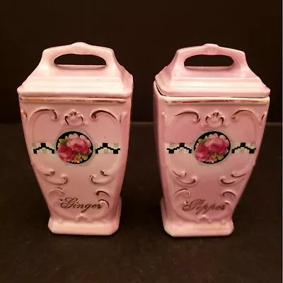 Mepoco Spice Jar Containers Pink Lusterware Pepper Ginger Vintage Germany  • $24