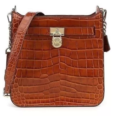 Michael Kors Shoulder Purse Hamilton Street Croc Embossed Brown Leather • $98