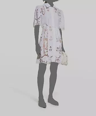 $695 Miguelina Women's White Linen Lace Self-Tie Delaney Shirt Dress Size L • $222.78