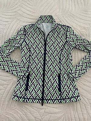 J. McLaughlin XS Euc Full Zip Billie Jacket Navy Blue White Green Catalina Cloth • $19.95