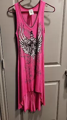 VOCAL Shirt Dress Size XL Pink Asymmetric Hem Embellished  • $25