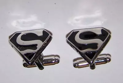 Silvertone Enameled S Superman Shield Logo Cufflinks 3/4  • $5