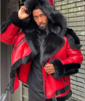 $80.95 • Buy Men's Red Pu Leather Faux Fur Collar Winter Warm Motorcycle Jacket Coat Punk New
