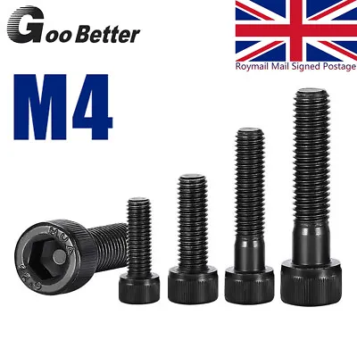 M4 4mm Cap Head Allen Bolts Self Black Colour High Tensile 12.9 Socket Screws • £2.23