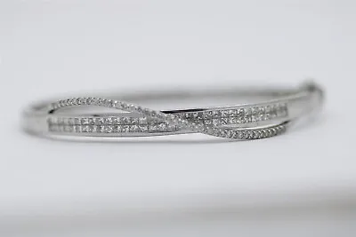 Vintage 14k White Gold Diamond Bangle Bracelet 2.25  1.36 Cttw • $1734