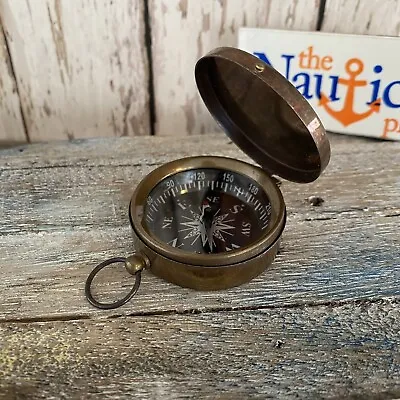 $9.97 • Buy Antique Finish Brass Compass With Lid - Vintage Pocket Style - Nautical Keychain