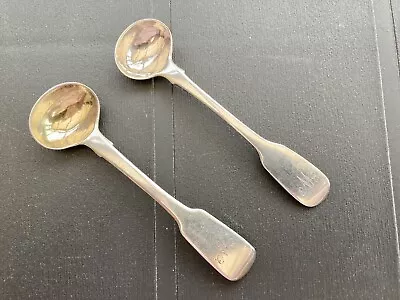 Pair Of Georgian Sterling Silver Salt Spoons  London 1824 • £25