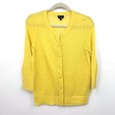 $19.99 • Buy Talbots Women Size Medium Sweater Cardigan Thin Cotton Knit Yellow Eyelet Top