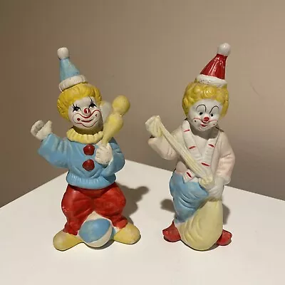 Vintage Ceramic Clown Figurines Hand Painted Happy Clowns Lot Of 2 One Of A Kind • $10.88