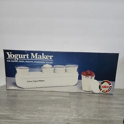 Vintage Salton Yogurt Maker 5 Individual Servings Glass Cups W/Lid GM-5W  White • $39.95