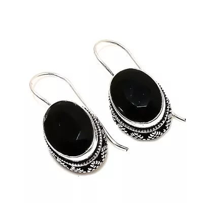 Vintage Black Spinel Gemstone Handmade 925 Sterling Silver Jewelry Earring 1.18  • $7.59