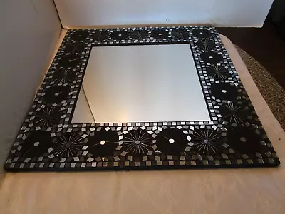 Mosaic Framed Square Wall Mirror 23” Square Black & Silver Starburst Glam Style  • $129