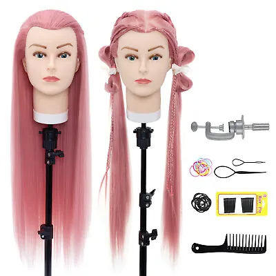 Peach Pink Training Head Professional Hairdressing Hair Mannequin Doll Braid Set • $29.59