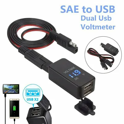 $21.97 • Buy Motorcycle SAE To USB Cable Adaptor Dual USB Cell Phone Charger And Voltmeter
