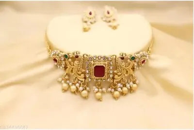 22K Gold Plated Jhumka Earrings Indian Bollywood Choker Necklace Bridal Jewelry • $19.49