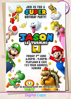 DIGITAL Super Mario Movie Birthday Party Invitation Invite Personalised Luigi • $5.99