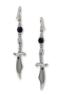 Medieval Curved Blade Daggers Silver Finish Pewter Dangle Earrings #823 • $9.79