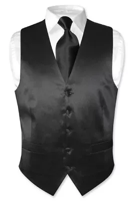 Biagio Men's SILK Dress Vest & NeckTie Solid BLACK Color Neck Tie Set 3XL • $24.95