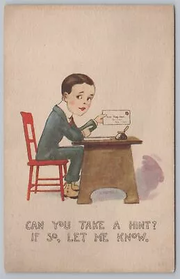 Comics~Take A Hint~Sad Man Holds Up Envelope~Vintage Postcard • $2.70