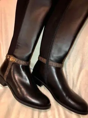 Michael Kors - 6.5 M - Black Leather & Stretch Fabric Tall Zip-up RIDING BOOTS • $49.99