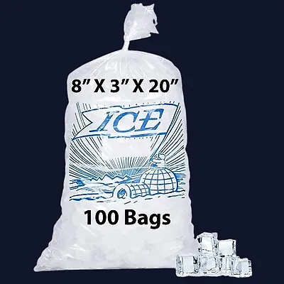 8  X 3  X 20   100 Bags 1.20Mil Printed Ice Bag - 8LB Metallocene Ice Bag • $58.01