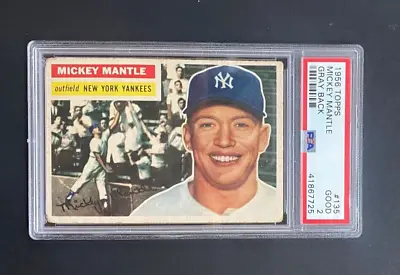 1956 Topps #135 Mickey Mantle PSA 2 New York Yankees Gray Back HOF • $1148.88