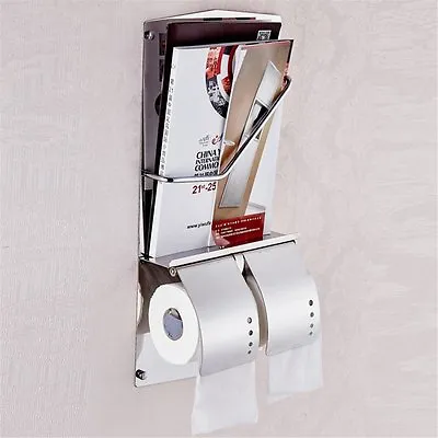 Double Toilet Roll Paper Holder Tissue Hanger Dispenser With Magazine Rack Shelf • $89.99