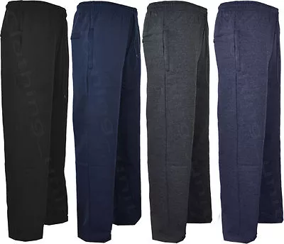 Mens Jogging Fleece Bottoms Joggers Casual Trousers Open Hem 4 Zip Pockets M-2XL • £10.99