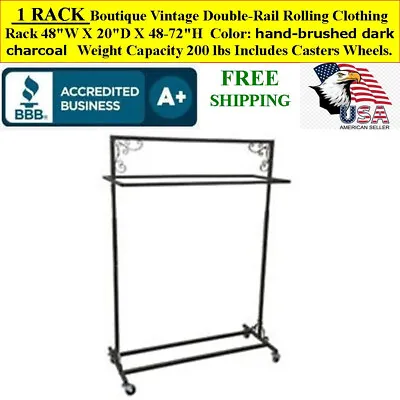 1 RACK Boutique Vintage Black Double-Rail Rolling Clothing Rack Capacity 200 Lbs • $159.95
