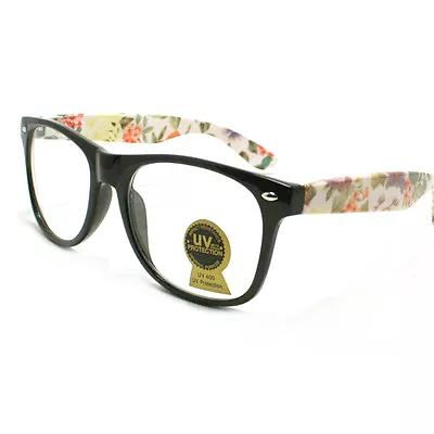 Flower Floral Design Clear Lens 80s Retro Fashion Eyeglasses BLACK • $7.95