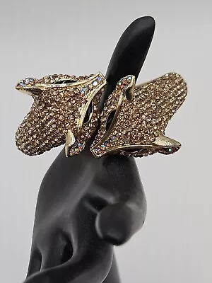 Vintage Fox Double Head Rhinestone Bracelet Goldtone Signed CN • $65