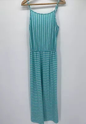 Merona Maxi Dress Size Small Teal White Striped Sleeveless Adjustable Straps  • $14.88