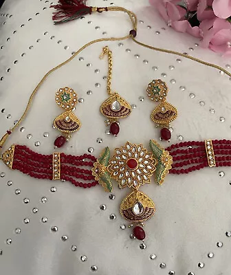 Indian /Pakistani Designer Kundan Necklace Earring Set Kundan Pearls Meenakari • $24.99