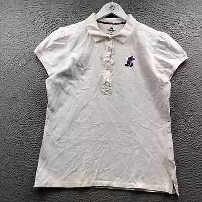 Disney Parks Mickey Mouse Polo Shirt Women's XL Short Sleeve Ruffle White Purple • $9.99