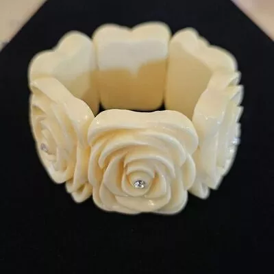Nolan Miller Style Lucite Camellia Pave Crystal Stretch Bracelet • $50