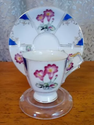 UCAGCO Vintage 1950's China Demitasse Tea Cup & Saucer Blue & Pink Gold Trim • $18