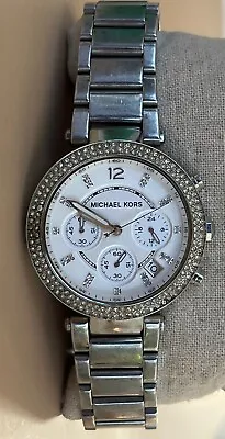 Michael Kors Parker Stainless Steel Watch With Glitz Accents New Battery Works • $44.88