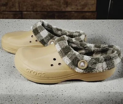 Crocs Green Plaid Fleece Lined Comfort Slip On Clogs 10591 Mens 11 / Wmns. 12.5 • $39.95