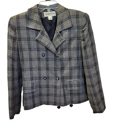Vintage Jones Wear Wool Blend Sz 6 Plaid LS Crop Double Breasted Blazer Jacket • $29.99
