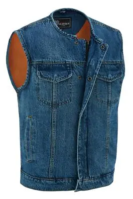 Vance - Men's Black Denim Collarless Club Vest With Conceal Carry Pockets • $48.56