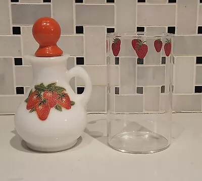 Set Of (2) Vintage Strawberry - Avon Strawberries&Cream Bath Bottle & Glass • $12