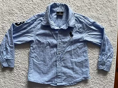 RALPH LAUREN Boys Blue Shirt Size 5 More Like 3 Long Sleeve 100% Cotton Exc Cond • $6