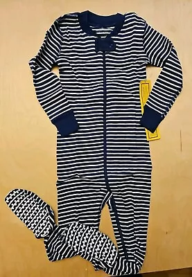 Nwt Hanna Andersson Moon And Back Navy Striped Footed Sleeper Pajamas 80 18-24m • $22.99