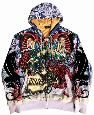 RARE ED HARDY By CHRISTIAN AUDIGIER Zip Up Hoodie SIZE LARGE • £240