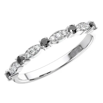 0.25 Carat Round Cut Diamond & Black Stone Half Eternity Ring In 18K White Gold • £310.96